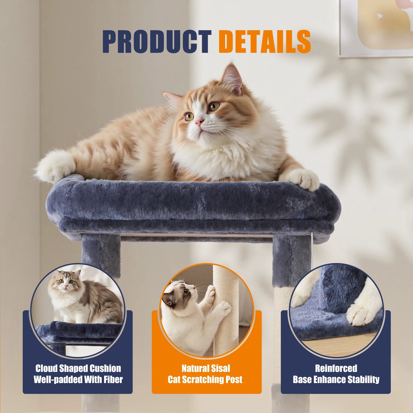 JHK 63In Cat Tree Tall Multi-Cat Climbing Tower for Pet Furniture Natural Sisal Scratching Posts Stable Pet House for Indoor Cat