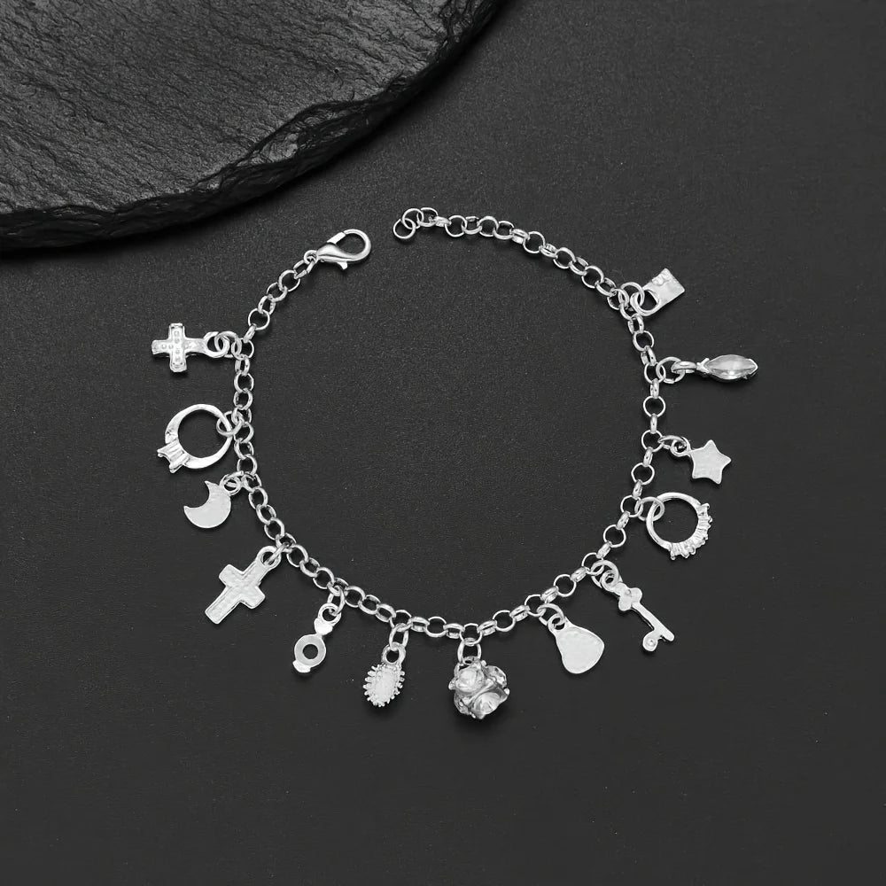Hot Street fashion silver color fine Zircon heart key Pendant Bracelet for woman party Gifts wedding accessories Jewelry