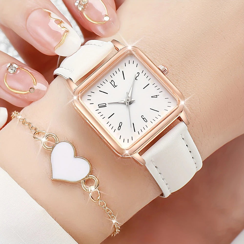 2/4PCS Fashion Minimalist Watch Luxury Men's and Women's Leather Belt Business Leisure Bracelet Quartz Watch