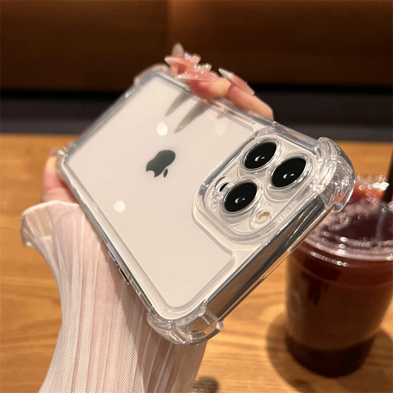 Luxury Shockproof Transparent Case For iPhone 15 14 13 12 11 16 17 18 Pro Max Plus Air Bumper Back Clear Cases Cover