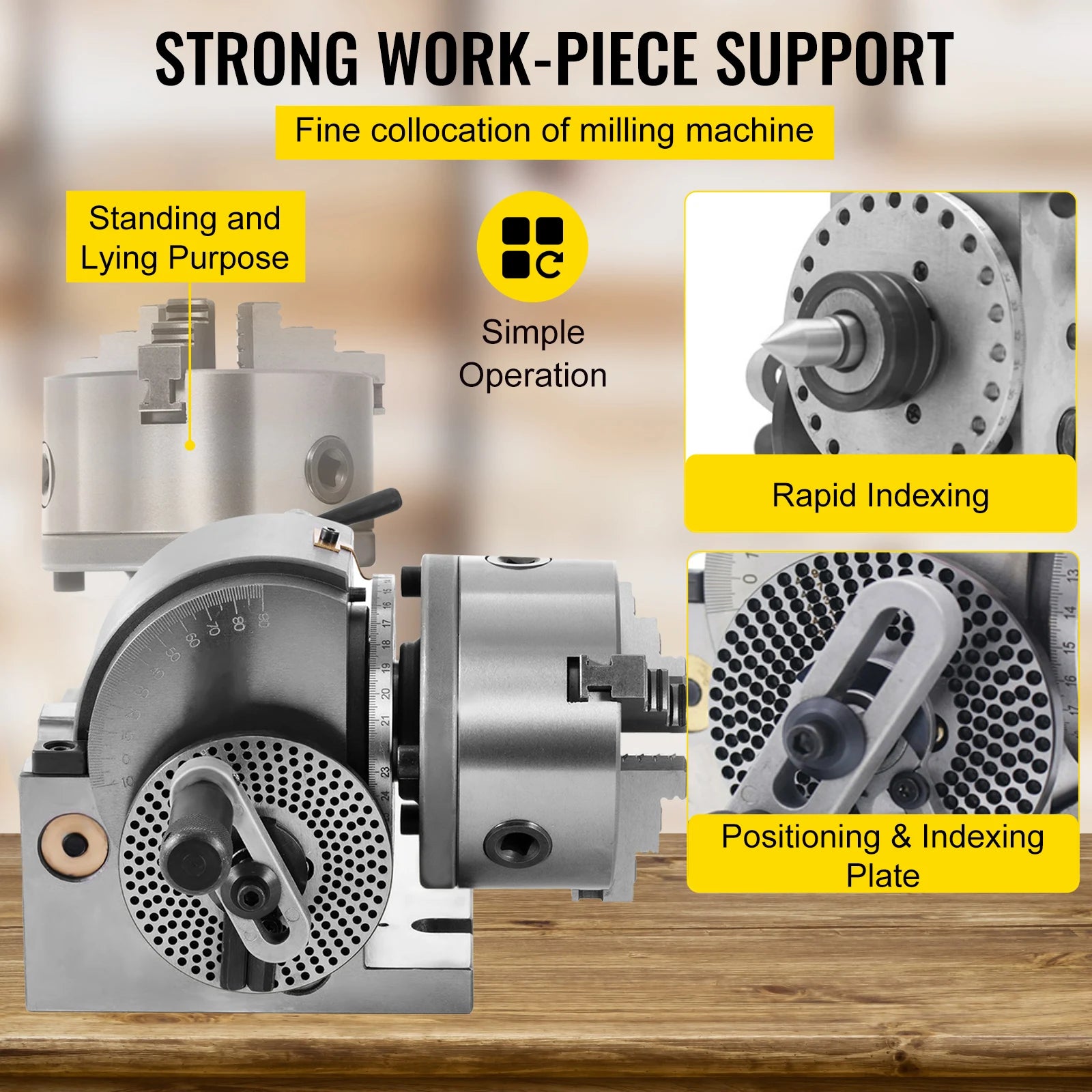 SucceBuy Dividing Head 5Inch 3 Jaw Precision Semi Universal Dividing Head for Milling Machine Rotary Table Tailstock Milling Set