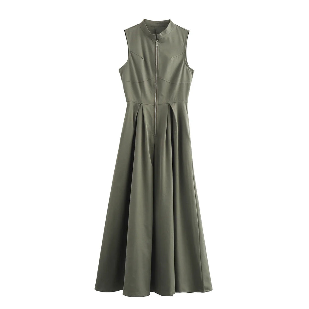 MUJER 2025 Draped Long Dresses for Women Zip Sleeveless Maxi Dress Woman Summer Holiday Womens Dresses Ruched Party Female Dress