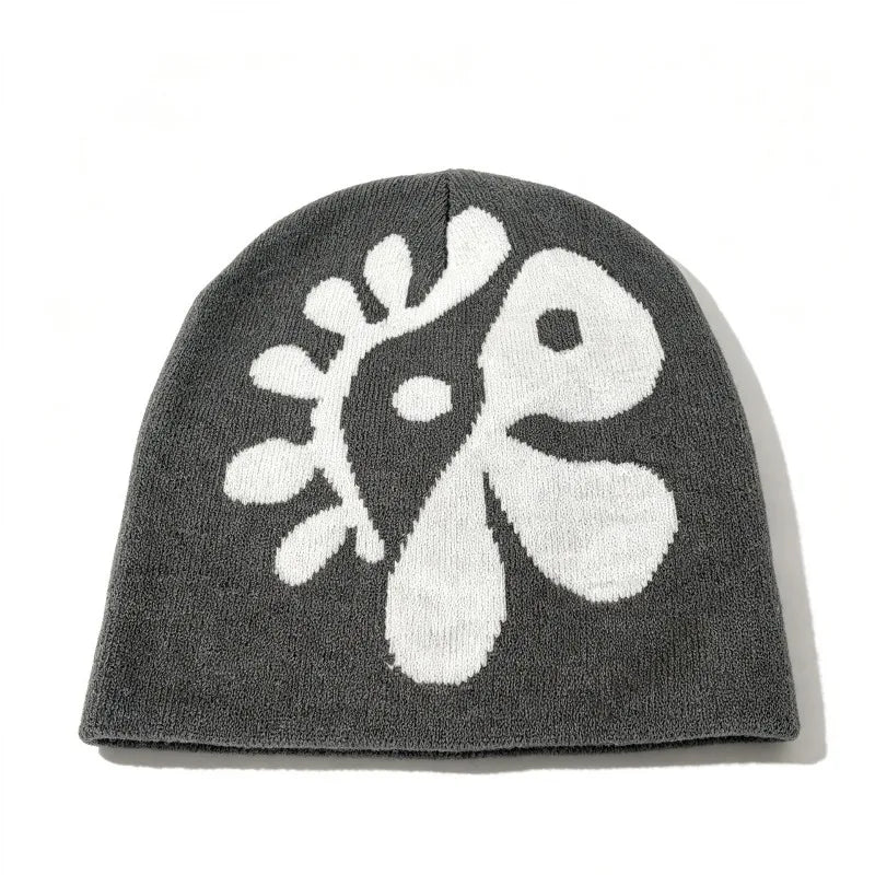 1pc Women Floral Knit Beanie Hat Flower Jacquard Skullcap Soft Stretchy Warm Cozy Headwear for Fall Winter Casual Street Outfits