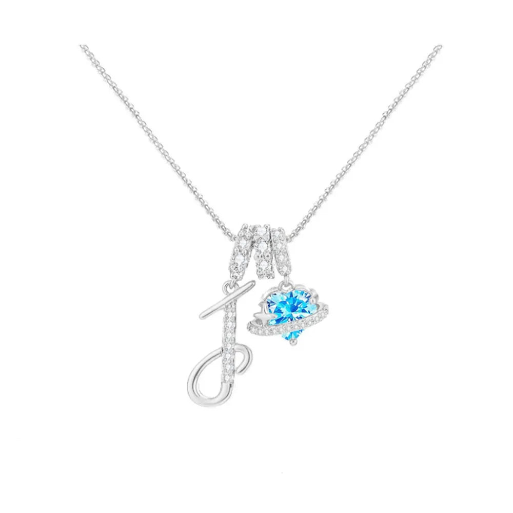 Heart-shaped Necklace with the Initial of a Lady, Zircon Pendant, English Diamond Jewelry, Suitable for Friday