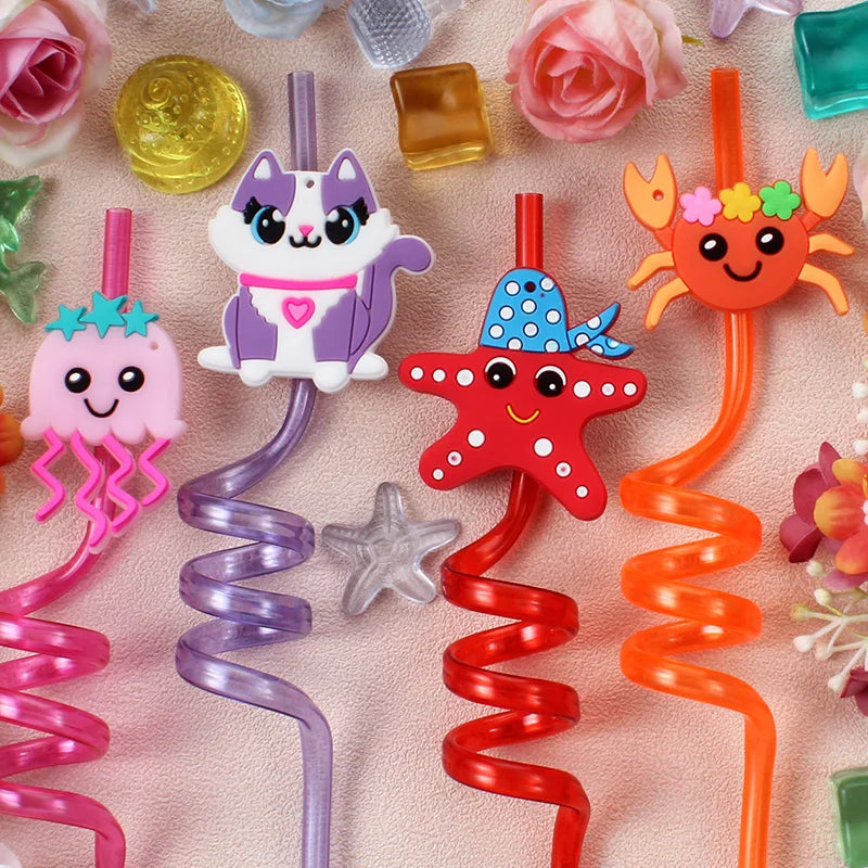 6pcs Zoo-themed Straws  Reusable Plastic Twisted Straws  Decorations for School, Kids' Birthdays, and Family Parties