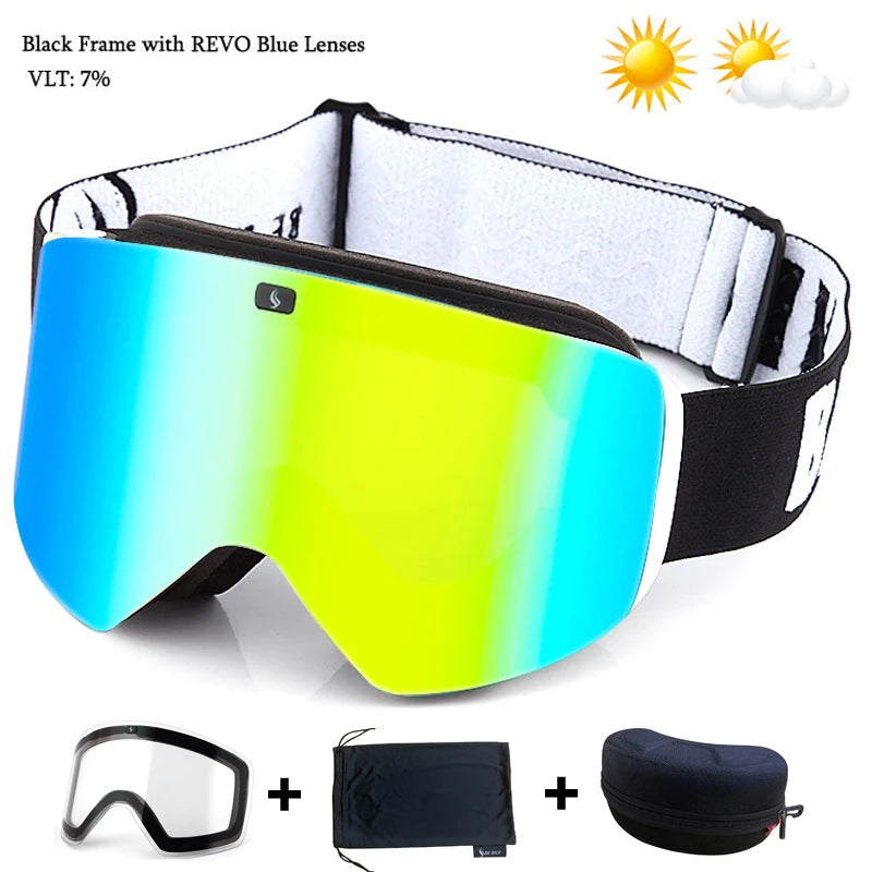 Magnetic Lens Ski Goggles Double Layer Polarized Lens Skiing Anti-fog Snowboard Goggles Men Clear Lens Ski Glasses Eyewear