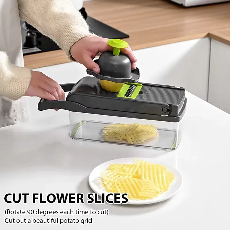 Multifunctional Vegetable Chopper Handle Food Grate Food Chopper Vegetable Slicer Dicer Cut 14/16 in 1 Kitchen Items