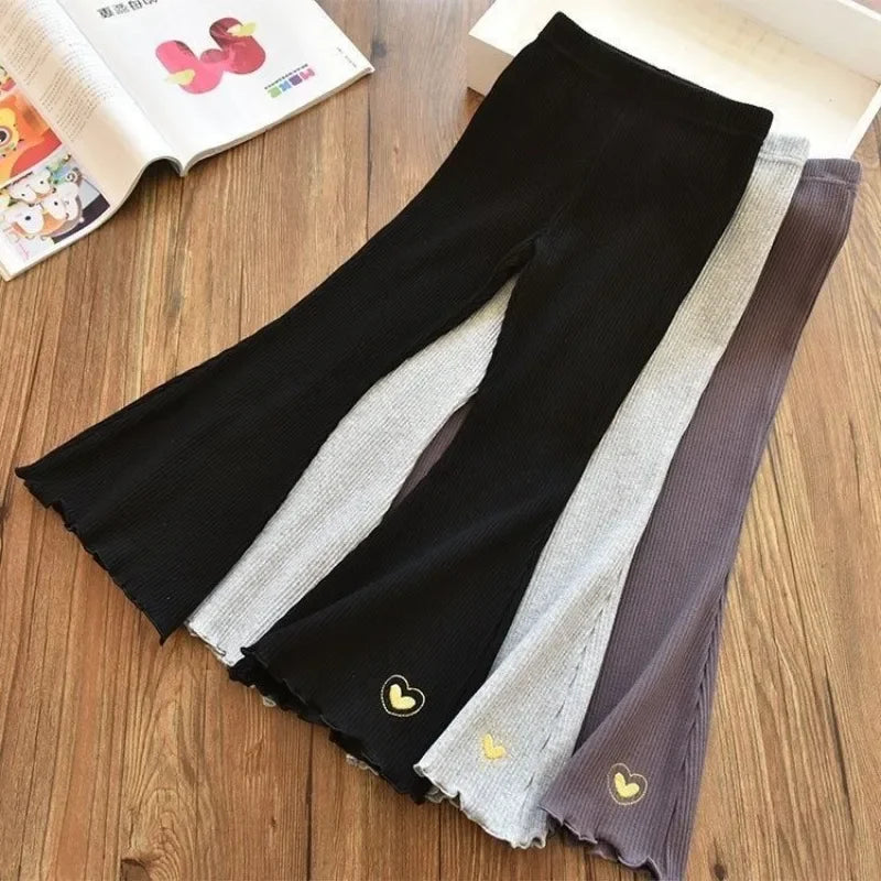 New Arrival Kids Girls Flare Legging Children Casual Elastic Pants Heart Embroidery Slim Fit Leggins Baby Girl Summer Pants