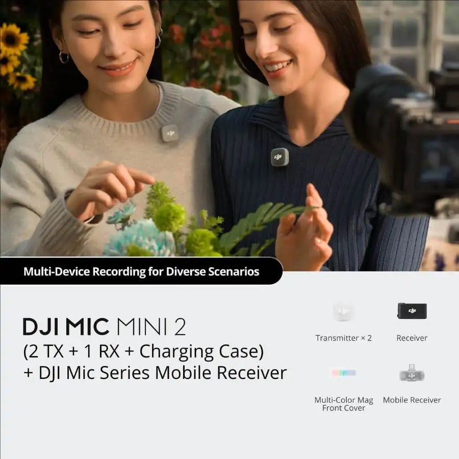 DJI Mic Mini 2 (2 TX + 1 RX + Charging Case) or (1 TX + 1 RX) or White Transmitter or with 1 Mobile RX Optional