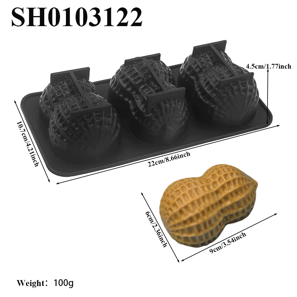 1 or 3 or 4-Cell Peanuts Design Food Grade Silicone Bakeware French Mousse Cake Mould Silicone Chocolate Mold Dessert Tools