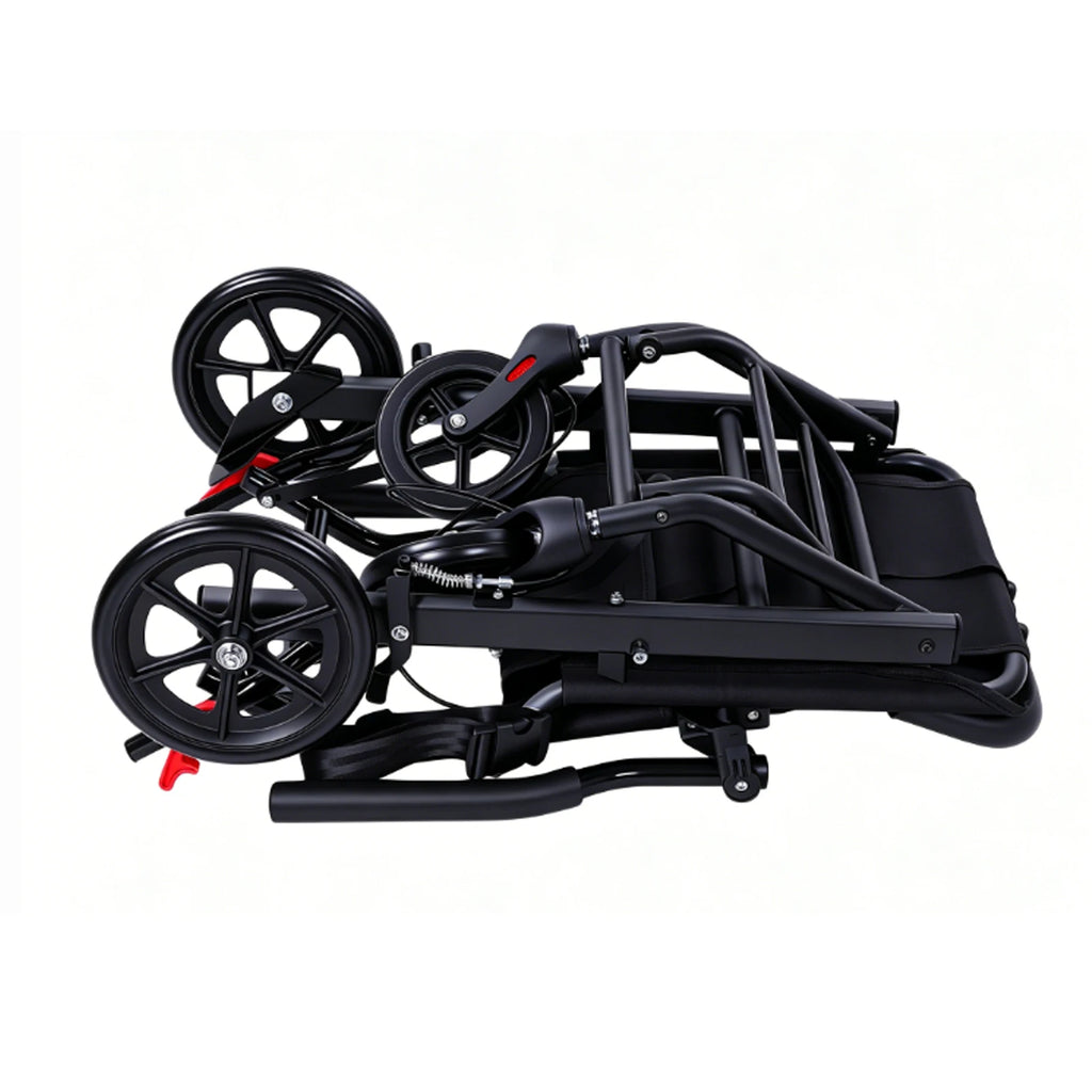 Folding Lightweight Wheelchair Transport Chair 13lbs Foldable Portable Mobility Seat with Brake Safe Belt for Elderly Disability