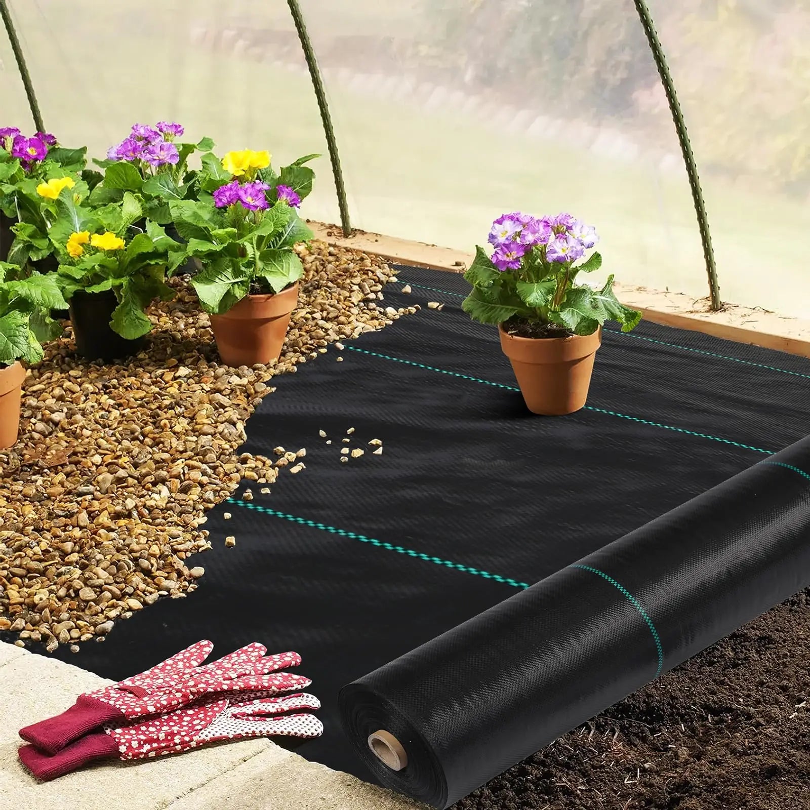 3/4/6*300/600FT Weed Barrier Landscape Fabric,Heavy Duty Weed Block Fabric, Woven Driveway Garden Cloth for Greenhouse,Yard,Flow