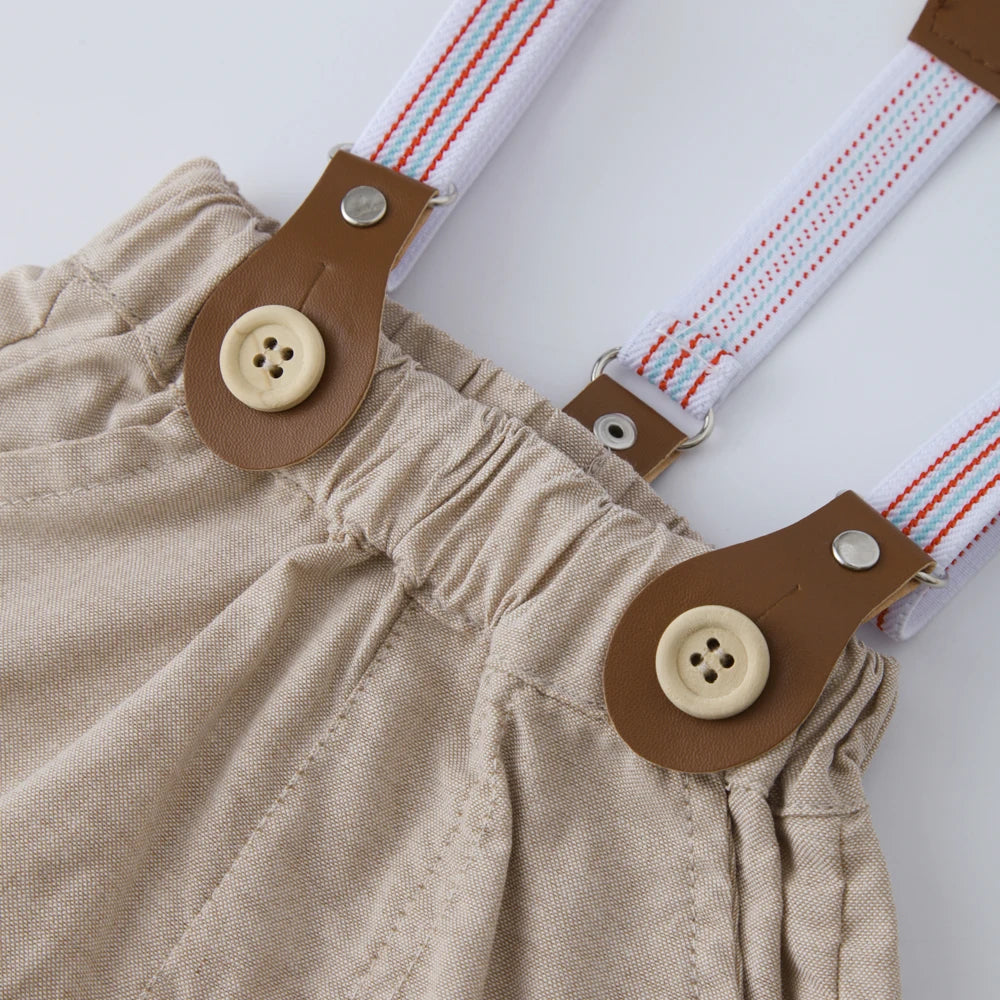 Baby Boy Bow Formal Romper Clothes Suits Infant Gentleman Party Suit Soft Cotton Jumpsuit Newborn Suspender Pants Toddler Set