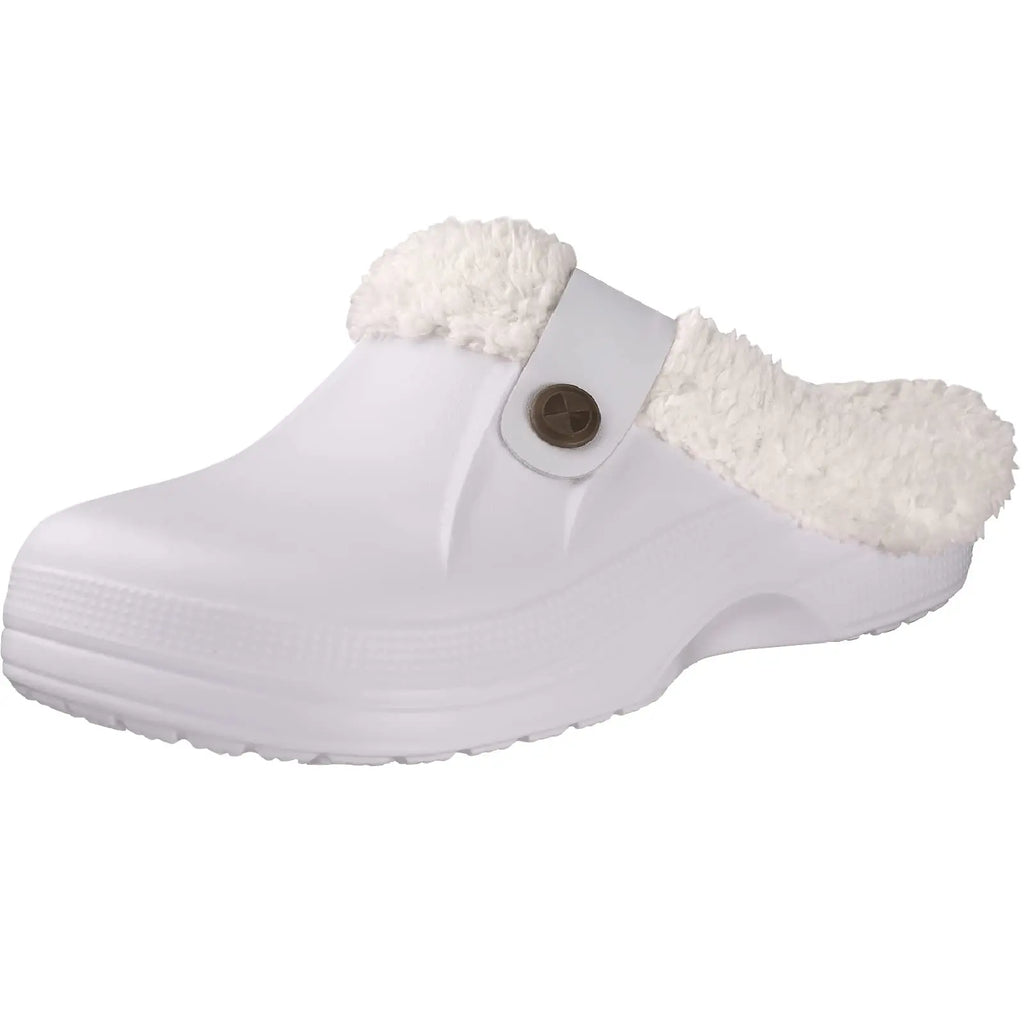 Comwarm Winter New Fuzzy House Slippers For Women Men Waterproof Garden Shoes Soft Plush Slippers Outdoor Warm Furry Clogs Slide