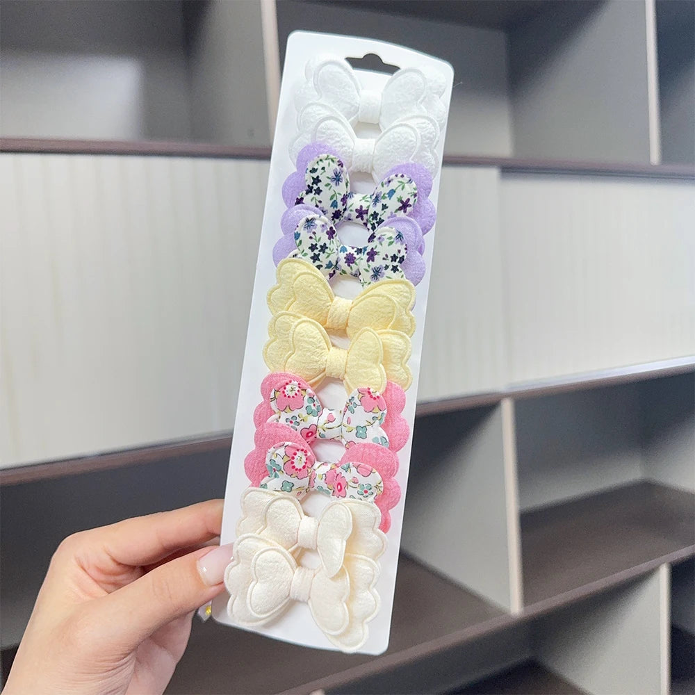 3/4/10Pcs Hot Sale Candy Color Hair Bows Clip Girls Double Layered Bow Cute Kid Bangs Hair Pin Cotton Safe Baby Hair Accessories