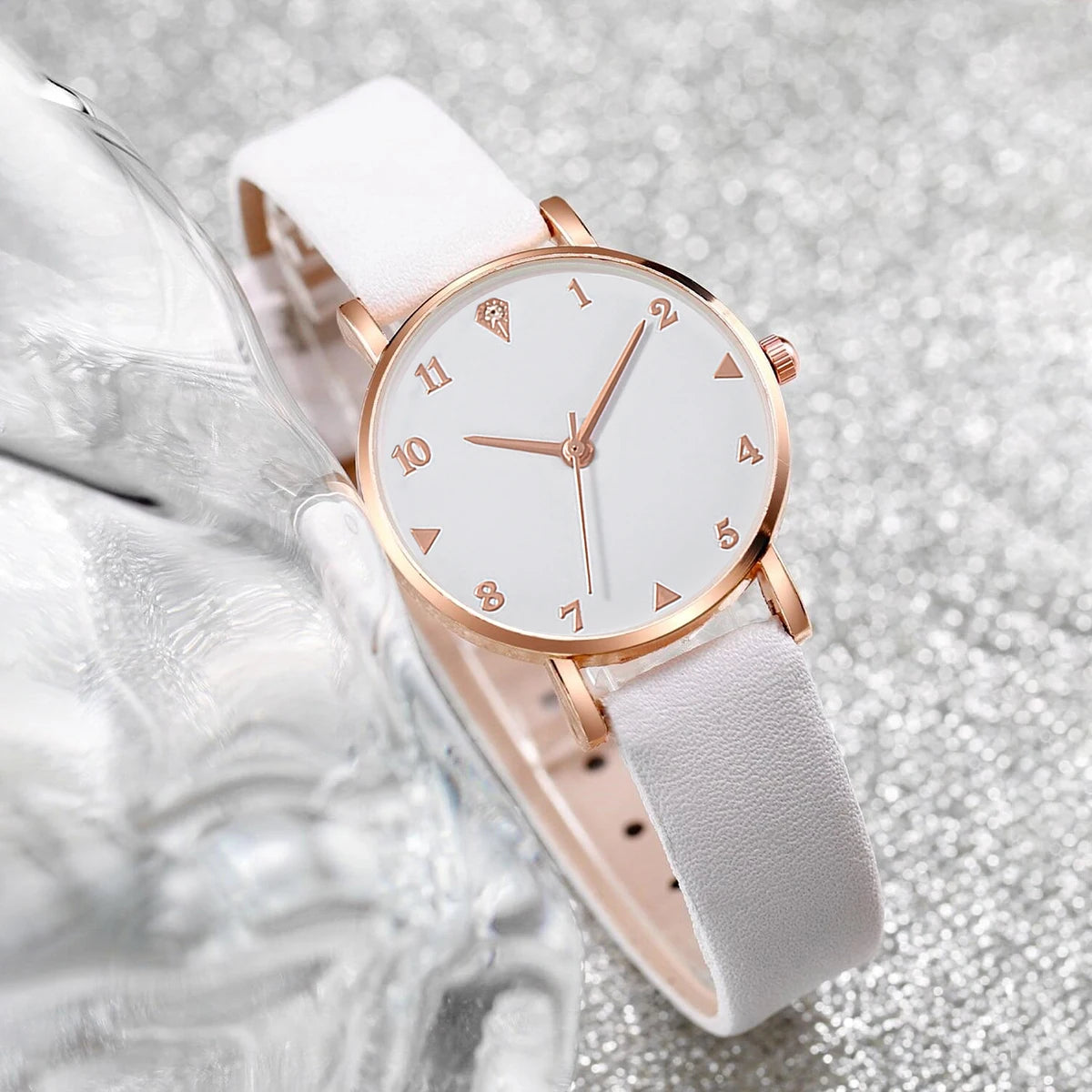 6PCS/Set Fashion Women's Watch Leather Band Quartz Watches Double Heart Jewelry Set(Without Box)