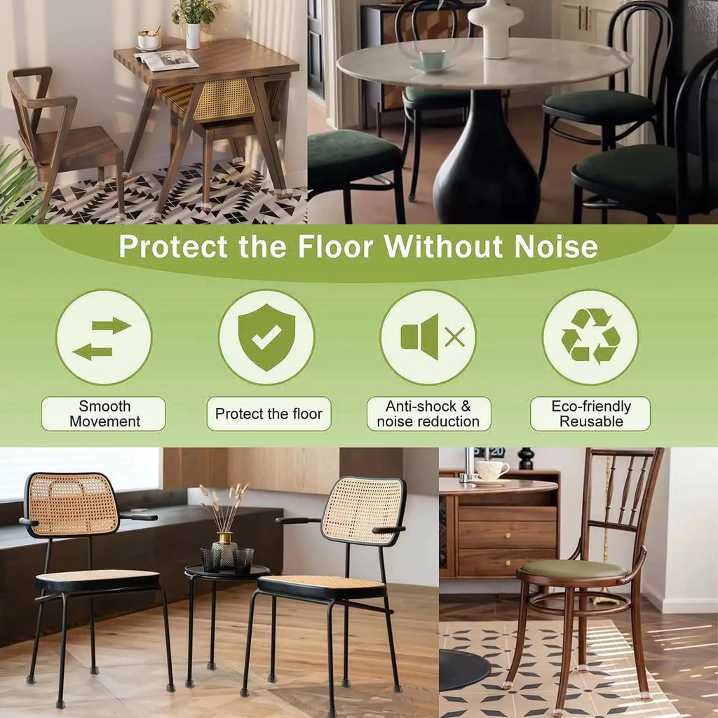 8PCS  Silicone Chair Leg Floor Caps Protectors Rectangle with Felt Foot End Caps Covers width 22-32mm for Chair Table No Noise