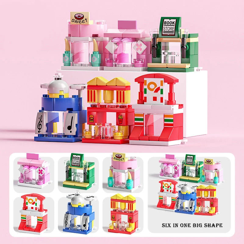 DIY Architecture Store Street View Food House Building Blocks Kit Girls Bricks Classic Movie Model Toys