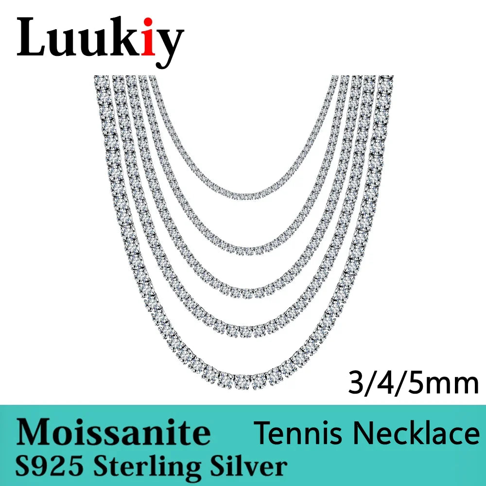 S925 Silver Moissanite Tennis Necklace  D Color VVS1 3mm/4mm/5mm Available Light Luxury Daily‑Wear Jewelry