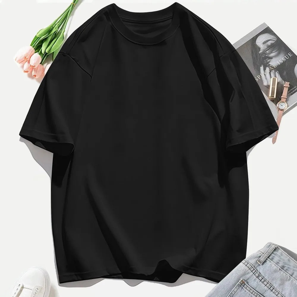 Y2K Woman 100% Cotton T Shirts Solid Color Casual T-Shirt O-Neck Summer Tops For Women Fashion Oversized Female Sportswear