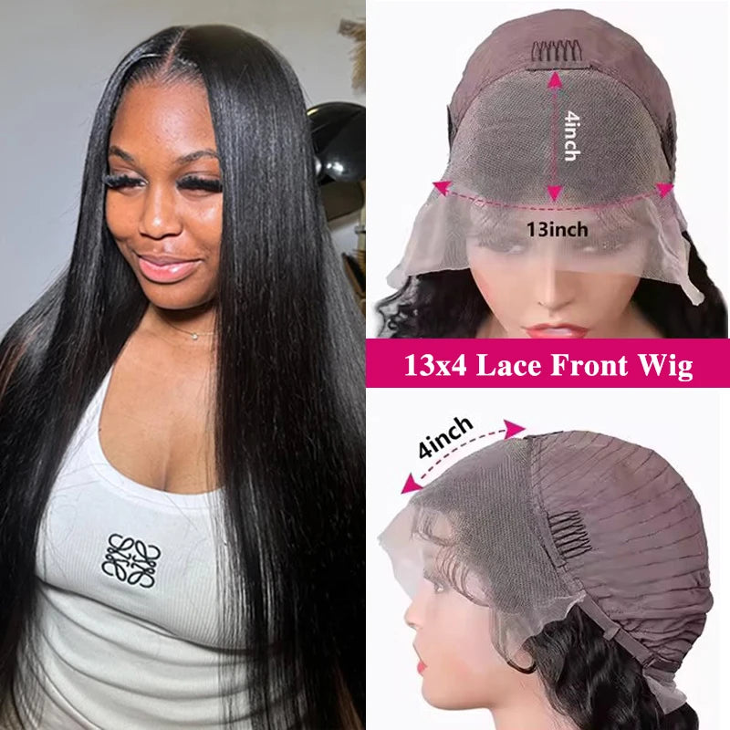 13x4 13x6 Bone Straight  Lace Front Human Hair Wig 30 38 Inch Transparent Lace Frontal Wig Human Hair Pre Plucked For Women