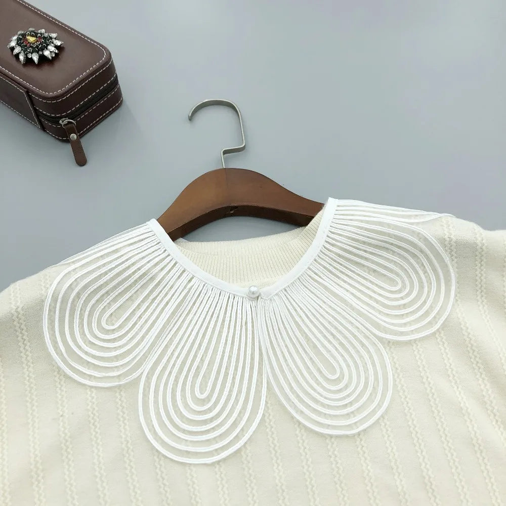 Solid Color Detachable Fake Collar Cloth Decorative Breathable Lace Detachable Collar Pearl Button Shoulder Wraps Ladies