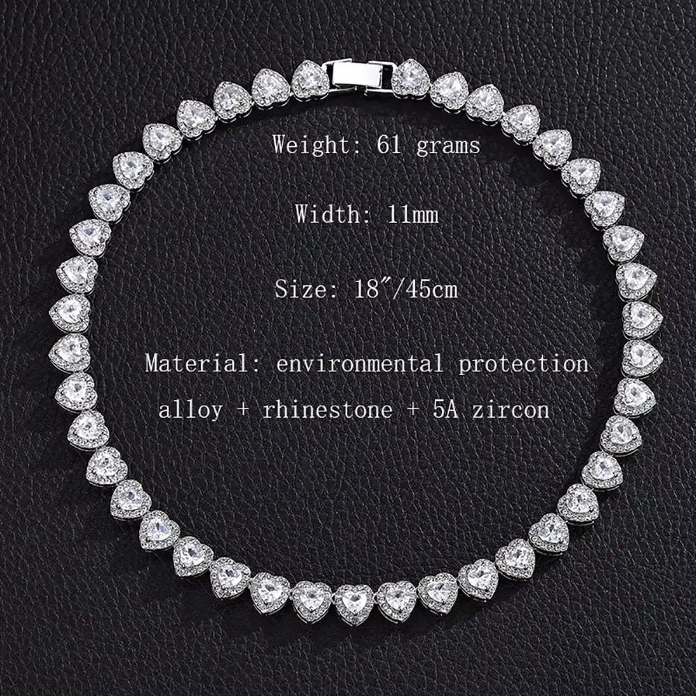 1Pcs New Heart-shaped Rhinestone Necklace Shiny Heart 20/45cm Chain Bracelet Alloy Fashion Rock Party Jewelry