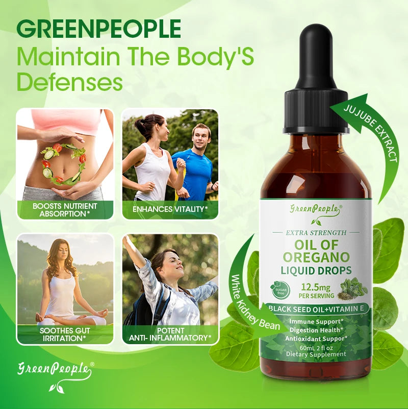 60ML Organic Oregano Oil Drops with Black Seed Oil & Vitamin E Immune, Respiratory,Digestive Support Vegan,Sugar-Free,Non-GMO