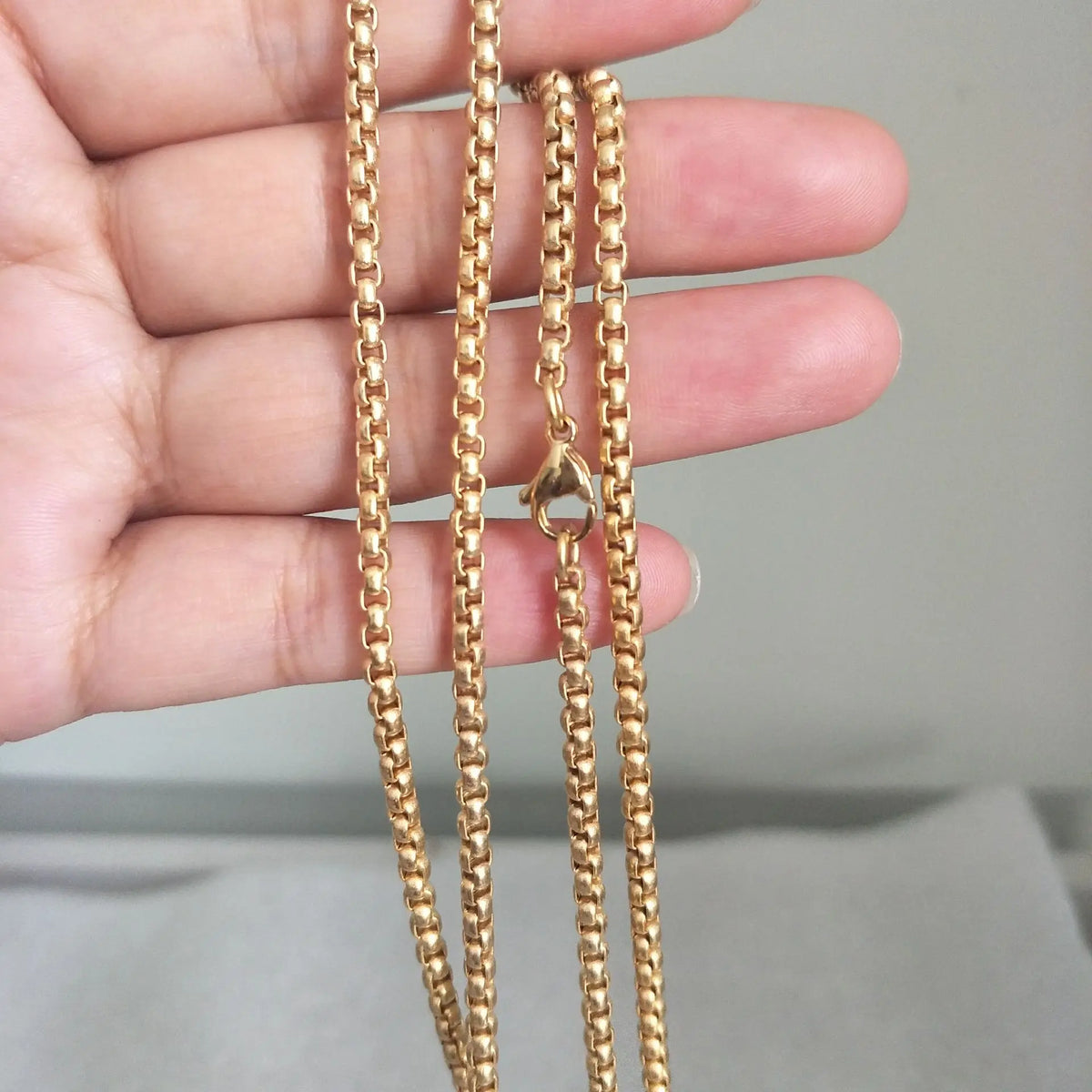 I-souled Gold Color 50 60 70 80cm Solid Titanium Rolo Box Chain Necklaces for Men Fashion Jewlery
