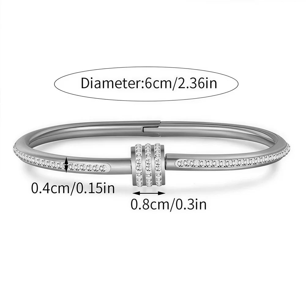 1Pc Rotatable Lucky Cuff Bangle, Full Rhinestone Open Bracelet, Ideal for Daily Wear & Gift