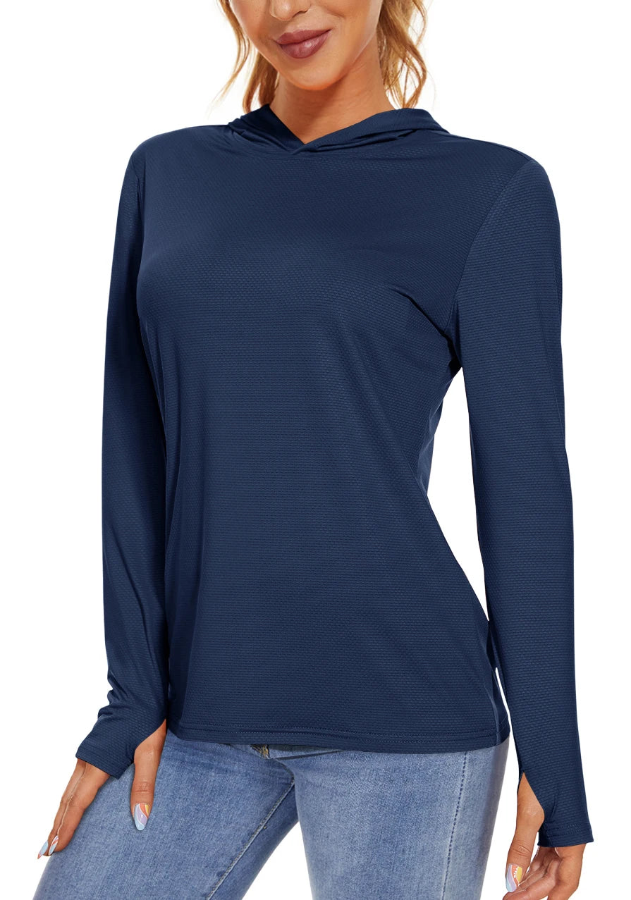 TACVASEN UPF 50+ UV/Sun Protection Outdoor Hooded T-shirt Women's Long Sleeve Hoodie Shirt Fishing Hiking Tee Shirts Pullover