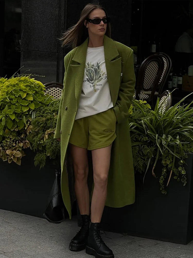 Chic Women's Woolen Overcoat Autumn Winter Solid Lapel Double Breasted Long Sleeve Long Coat 2026 Elegant Lady Street Outwear