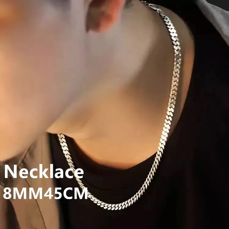 Original 925 Sterling Silver 8MM Cuban Necklace Men Women Wedding Fine Jewelry Accessories Party Gift