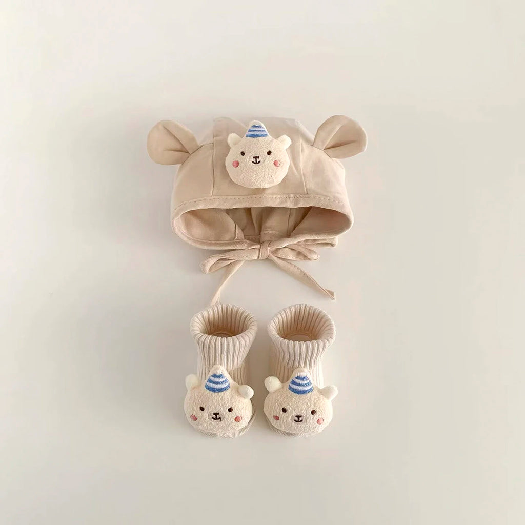 2PCS/Set Cartoon Baby Hat Socks Cute Animal Doll Boy Girl Winter Knitted Pullover Hats Woolen Warm Newborn Short Socks Beanies