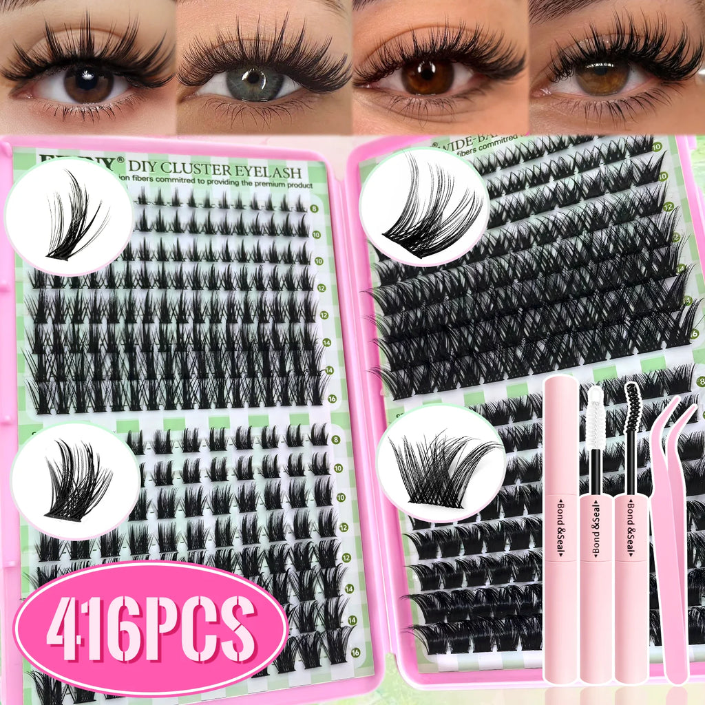 Show-Stopping Top & Bottom Lash Kit – 250/740 Cluster Shell Fluffy Volume, Mix-&-Match Lengths & Styles! Killer for Any Look
