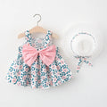 2Pcs/SetSummer floral large bow grass hat skirt for girls Korean version suspender dress with hats as a gift