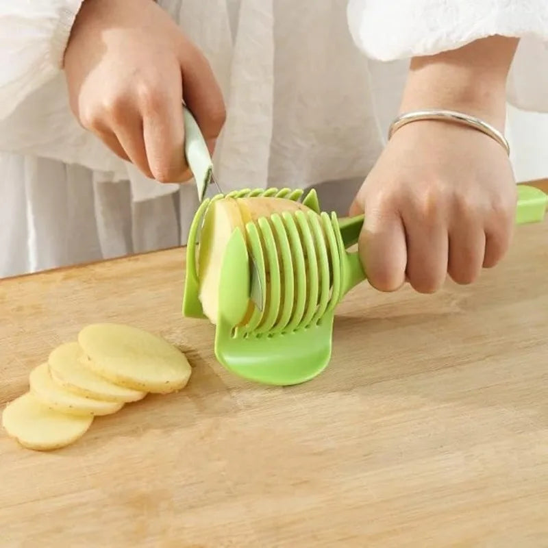 Multipurpose Handheld Vegetable & Fruit Cutter, Kitchen Food Assistant Tool, Useful Kitchen Gadgets, For Onions, Tomatoes, Avocados and Vegetables, Green