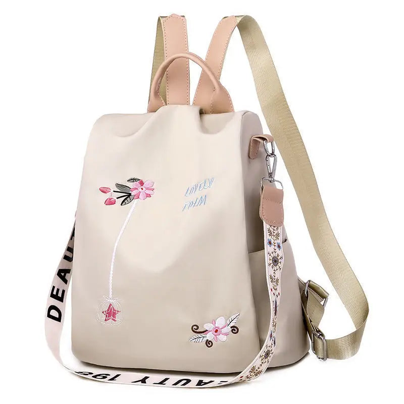 Waterproof Oxford Women Backpack Fashion Anti-theft School Bag Embroidery Designer Female Large Capacity Travel Shoulder Handbag