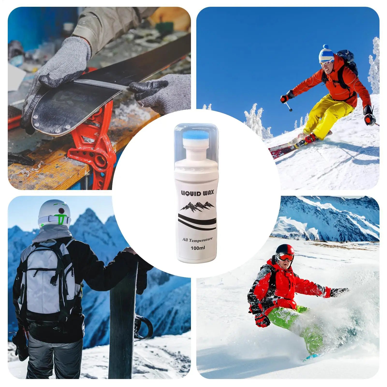 100ml Liquid Ski Wax with Applicator Long Lasting Glide & Protection for Skis & Snowboards, Easy Rub-On Formula for Home Tuning