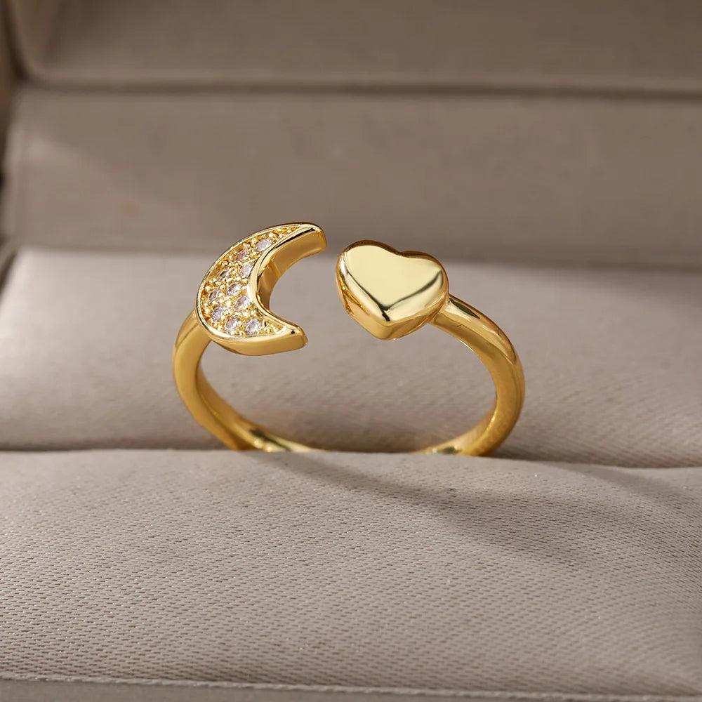 Smooth Double Heart Rings For Women Stainless Steel Zircon Heart Love Ring Adjustable Finger Ring Christmas Jewelry Wedding Gift
