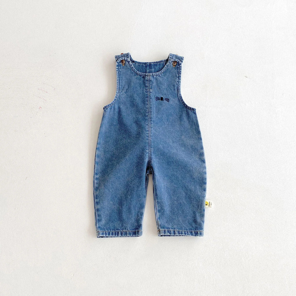 Autumn and winter baby denim overalls with rabbit ears, cute long pants and one-piece pants