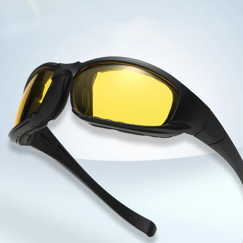 Padded Foam Inside Sports Sunglasses, Windproof Dustproof, Night Vision & Dark Lens Cycling Driving Glasses for Men Women