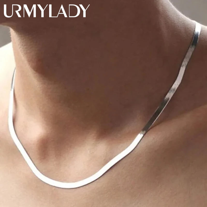 URMYLADY 925 Sterling Silver fine 4MM Blade Chain Necklace for Women Men Luxury wedding party Jewelry Holiday gifts
