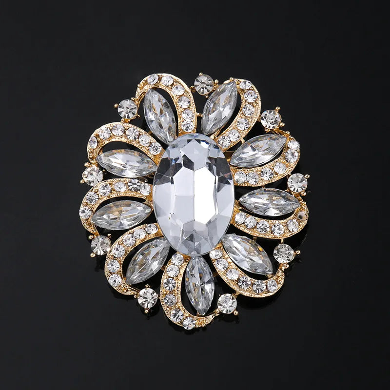 Creative Crown Brooch High-end Alloy Women's Corsage Women's Colorful Rhinestone and Water Drop Jewelry