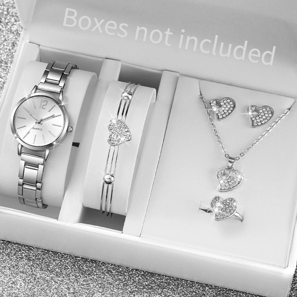 6PCS/Set Fashion Women Watches Luxury Analog Quartz Watch for Women Rhinestone Jewelry Set Reloj Mujer Girls Clock（Without Box）