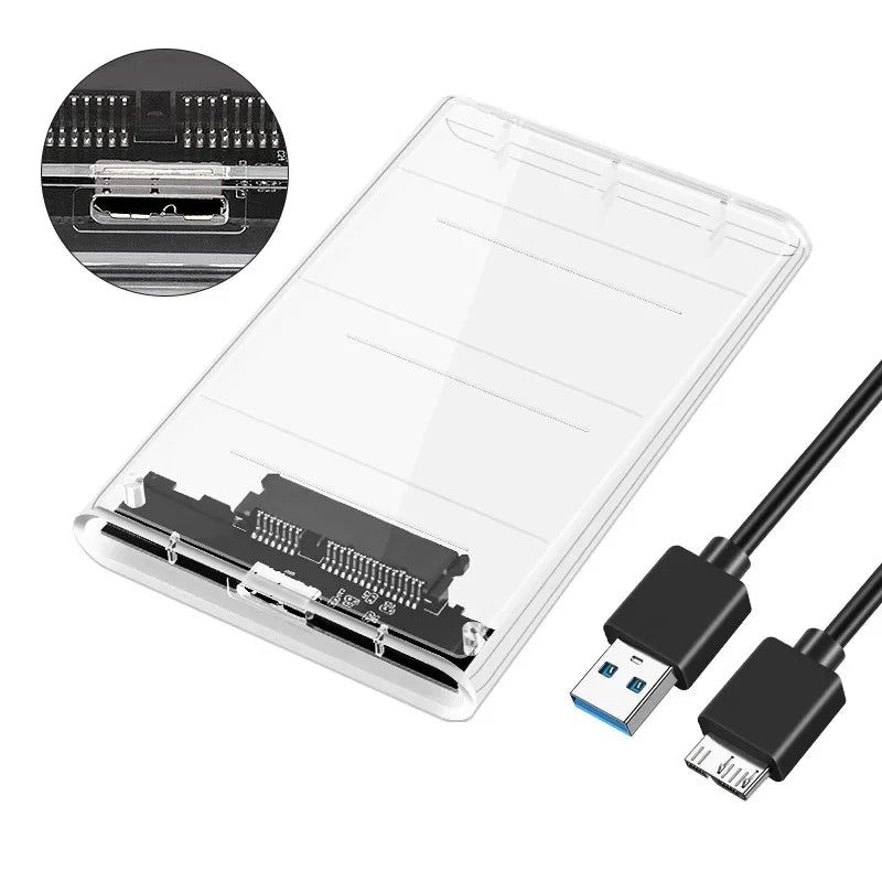 Transparent 2.5 Inch HDD Enclosure SATA to USB 2.0 Type-C SSD Case Portable External Hard Drive Box Tool-Free