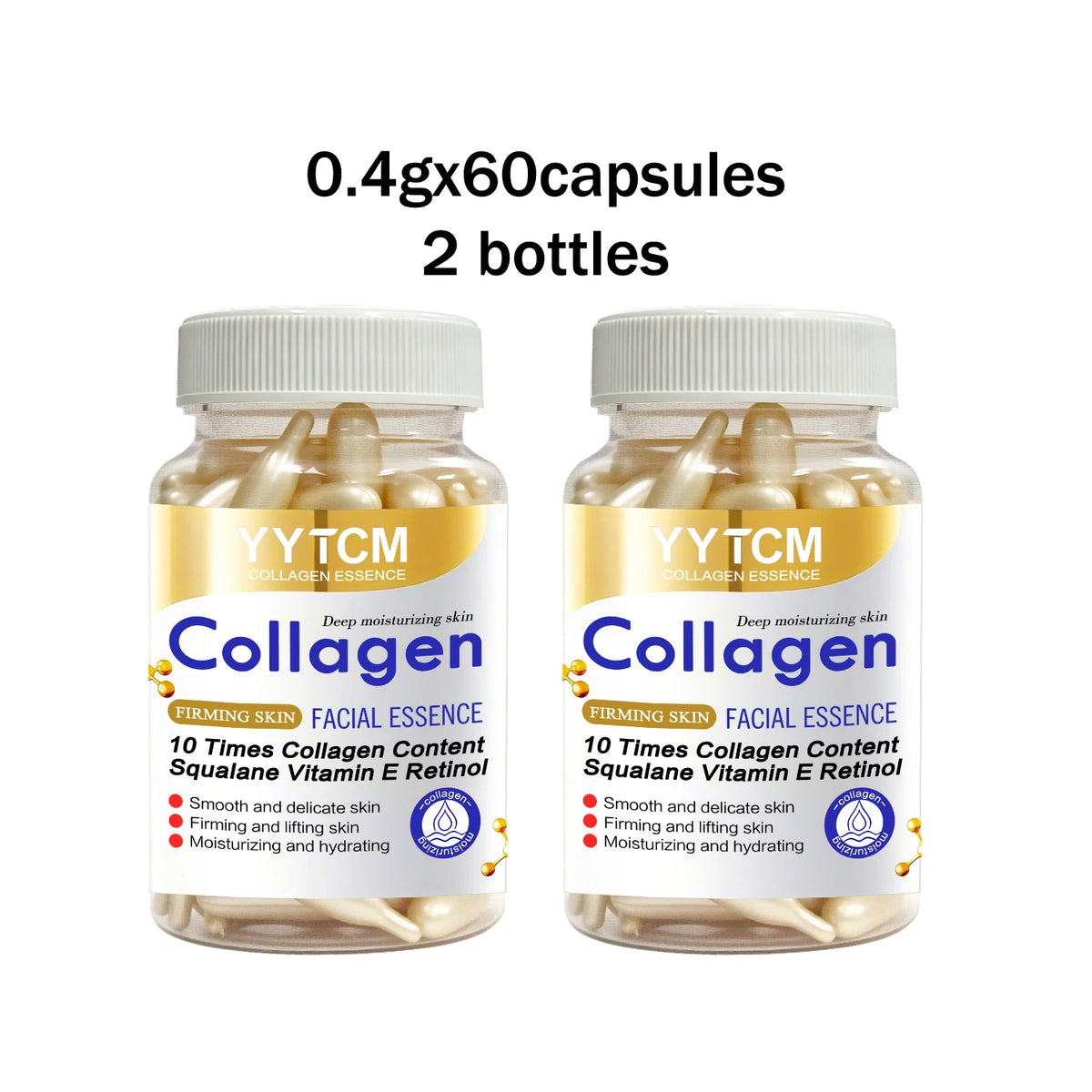 Collagen Firming Capsule Essence, Moisturizing and Smoothing the Skin, Contains Plant-Based Squalane, Retinol, and Vitamin E for Deep Hydration. 18 Capsules/30 Capsules/48 Capsules/60 Capsules/90 Capsules/120 Capsules