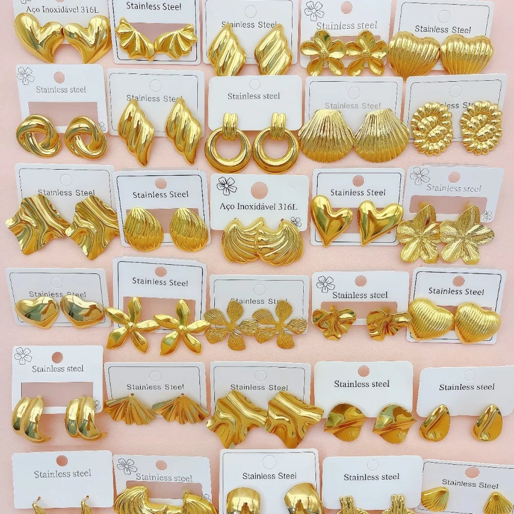 5/8/10/20/30Pairs Fashion Stainless Steel Heart Flower Starfish Earrings For Women Mix Style Simple Daily Party Gift Jewelry