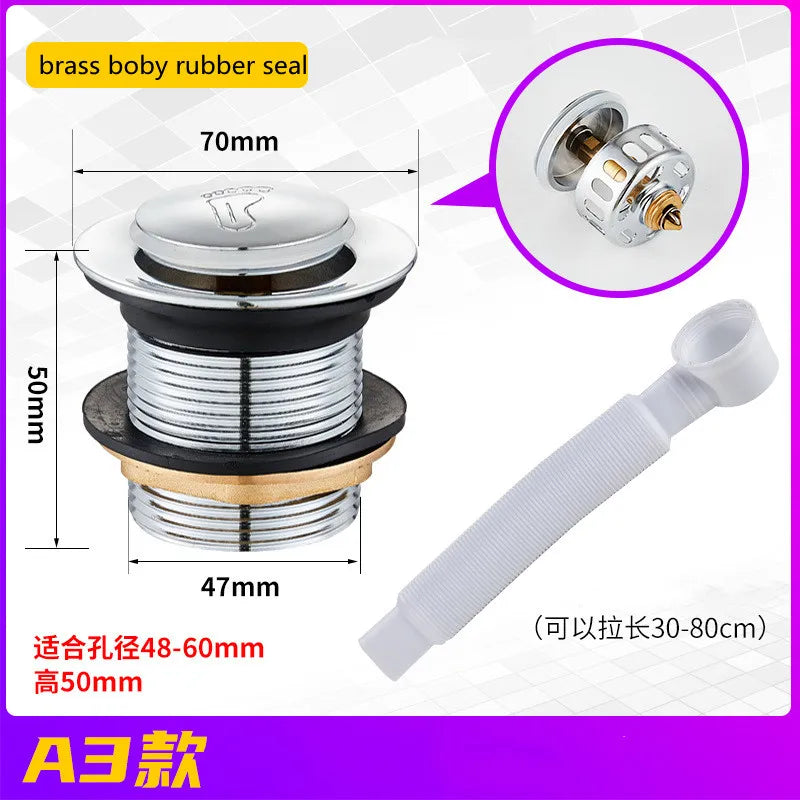Brass Pop Up Drain Stopper Waste Filter Strainer Hair Catcher Bath Sink Deodorant Sewer Drainage Water Hose Bathtub Accessories