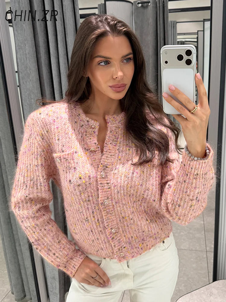 Elegant Knit Women's Short Cardigans Fashion O-neck Single Breasted Full Sleeve Female Sweater 2026 Autumn Lady Casual Knitwear